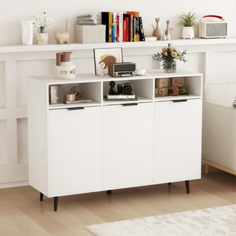 GOPLUS Buffet Salle à Manger, 3 Portes et 3 Compartiments Ouverts, Étagère Réglable, Meuble de Rangement de Cuisine Style Moderne pour Salle à Manger, Entrée, 120x40x90cm, Blanc