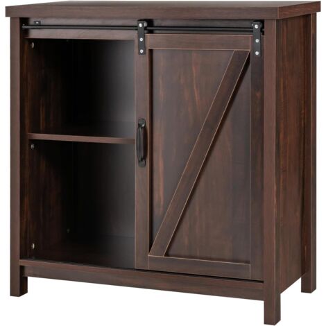 GOPLUS Buffet Salle a Manger en Bois, 80 x 40 x 82 CM, Meuble Cuisine avec 4 Compartiment et Porte Coulissante, Surface de Travail Spacieuse, Pieds Surélevés Antidérapants, pour Salon, Entrée, Brun