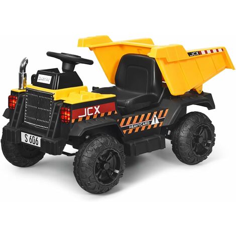 GOPLUS Bulldozer Elettrica, Escavatore Cavalcabile a Batteria con Telecomando, Luci/Musica/Radio, USB/Bluetooth, Sedile Ergonomico con Cintura, Benna Ribaltabile e Velocità 5km/h