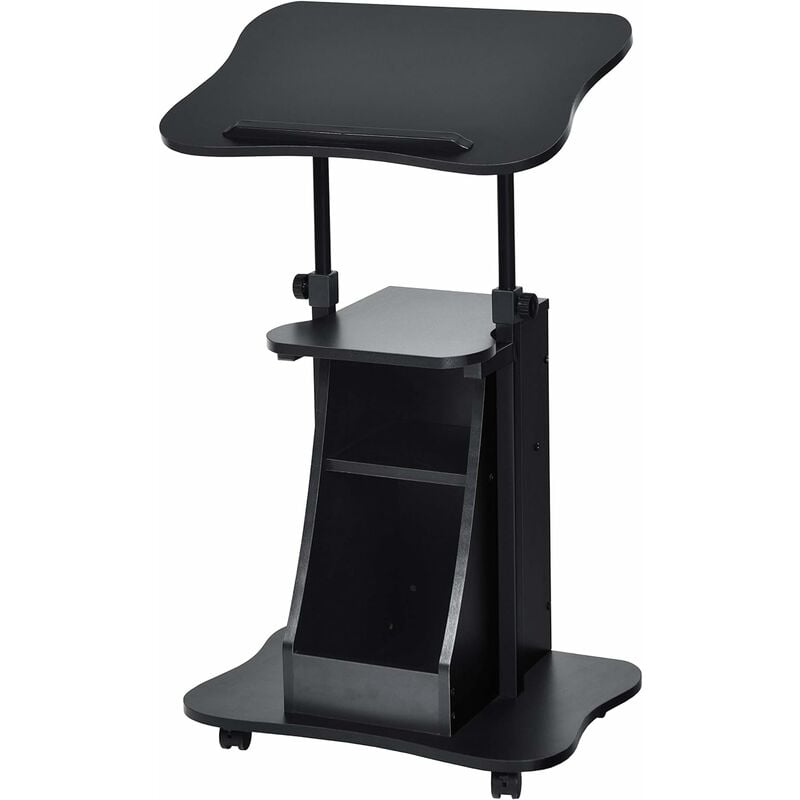 Goplus - Bureau Debout Moderne pour Ordinateur a Hauteur et Angle Reglables, Inclinable avec Multicouche et Cadre en Bois, Noir, Table Chariot de