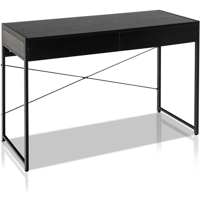 Goplus - Bureau d'ordinateur avec tiroirs, Bureau à Domicile à 2 tiroirs avec Structure en Acier, Bureau d'étude Industriel pour Salon, Chambre et