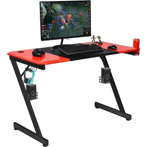 Goplus – Bureau gaming en forme de Z – Pieds réglables – Dimensions 120x60x76 cm – Matériaux bois et métal – Support audio et porte-gobelet