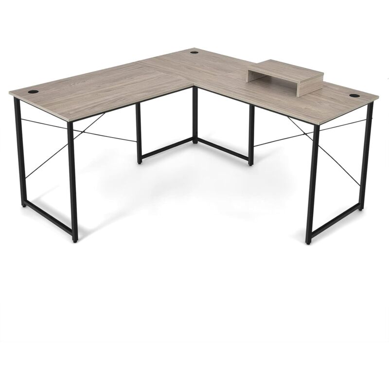 Goplus - Bureau Informatique avec 2 Formes au Choix et Patins Réglables, Table d'Angle de Style Industriel avec Réhausseur d'Écran, Table en Forme de