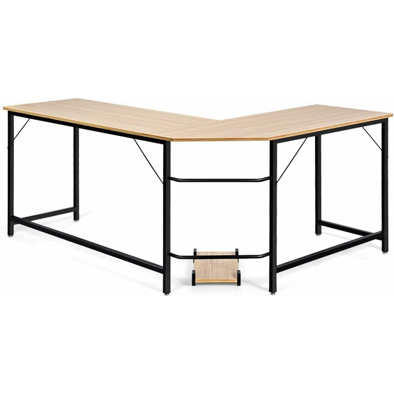Goplus - Bureau d'Angle Ordinateur en Forme L-167,5x125,5x73,5CM-Capacité de Charge 100KG-Bureau Informatique avec Support cpu Mobile,Naturel
