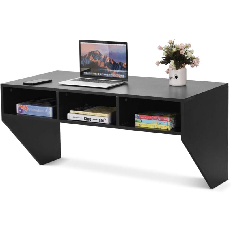 Goplus - Bureau Murale avec 3 Etagere de Rangement, Table Murale, 108 x 53 x 52 cm (Noir)