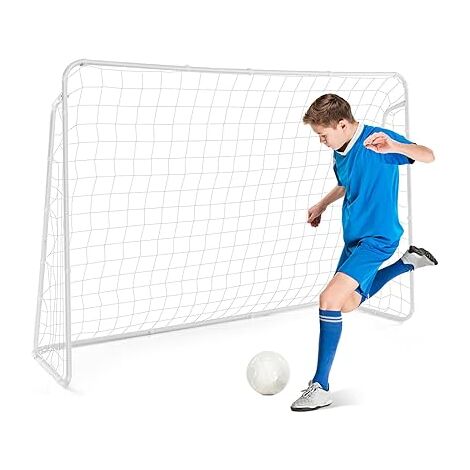 GOPLUS But de Football avec Cadre en Métal, Filet en Polyester, Cage de Football Portable, Piquets de Terre Inclus, 216x152x76 cm