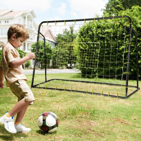 GOPLUS But de Football avec Filet de Rebond, Hauteur 102-122,5cm et Angle Réglables, Equipement d'Entraînement de Football, Cadre en Métal, pour Enfants 6 Ans+, Noir