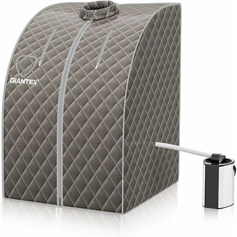 GOPLUS Cabine de Sauna à Vapeur Portable 3L avec Tabouret Télécommande,Température Réglable à 9 Réglages de Minuterie,Gris