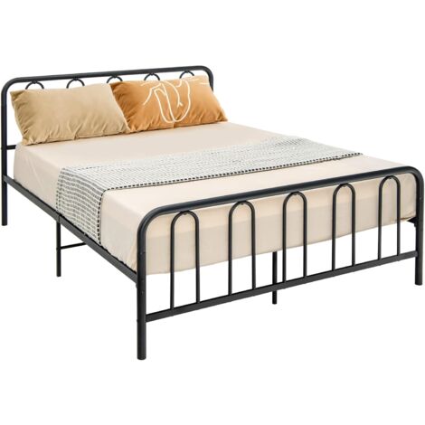 GOPLUS Cadre de Lit en Acier avec Support de Lattes,Lit Double 120L×160W,avec Espace de Rangement et Pieds Robustes,Style Moderne