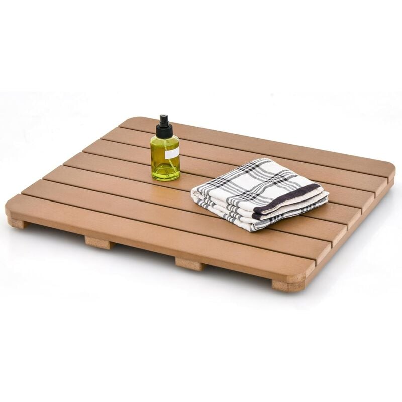 Goplus - Caillebotis de Douche Antidérapant, Tapis de Bain Douche en Bambou, Tapis de Sol à Lattes, 60x48x4,5cm, Naturel