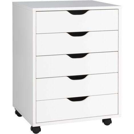Goplus – Caisson de bureau à roulettes 5 tiroirs – Rangement documents – Construction en PB robuste – Dimensions 50x42x67cm – Meuble blanc