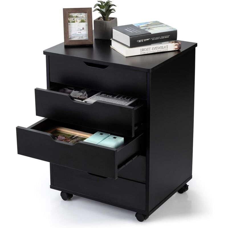 Goplus - Caisson de Bureau à roulettes avec 5 Tiroirs, Armoire de Rangement pour dossiers, Documents, papiers, Meuble de Rangement pour Salon Cuisine