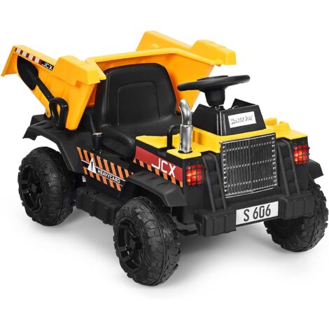 Goplus – Camion électrique pour enfant avec trémie réversible – 2 modes de conduite – Démarrage lent – Vitesse 3-5 km/h – Charge max 30 kg – 3-8 ans – Jaune