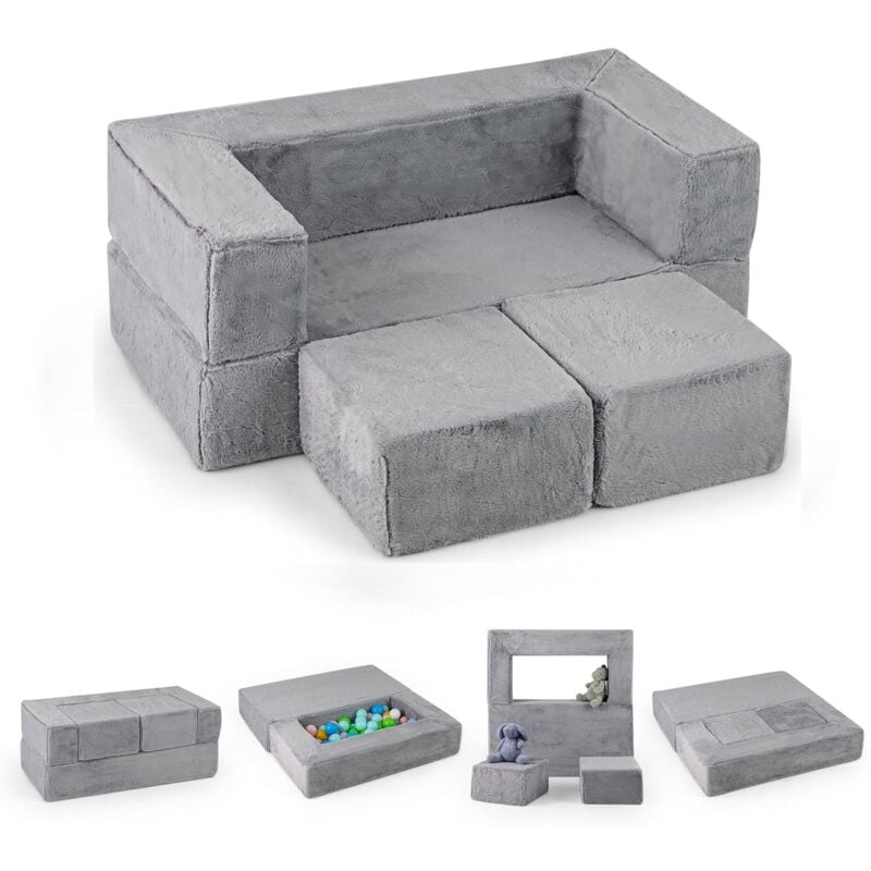 Goplus - Canapé Enfant Modulaire 2 Places, Canapé-lit Pliable en Mousse avec Accoudoir, Housse Lavable, Fauteuil Enfant Convertible en Peluche,