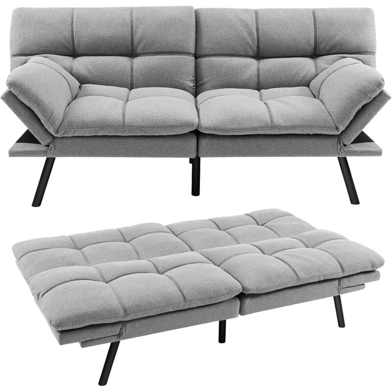 Goplus - Canapé Lit en Mousse à Mémoire Charge 273KG-Canapé-lit Futon-Dossier et Accoudoirs Réglables-6 Pieds en Métal Gris