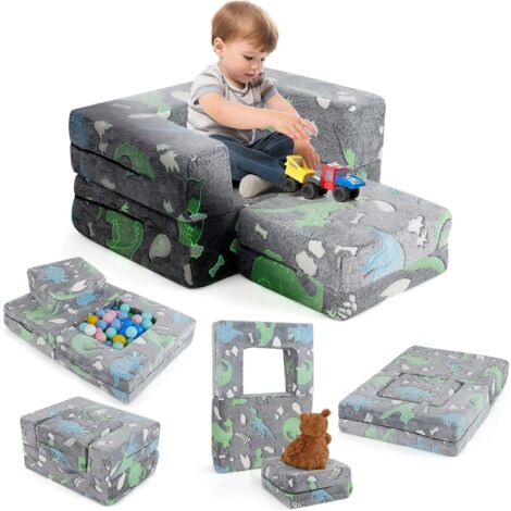 GOPLUS Canapé Pliant pour Enfant, Fauteuil Modulaire et Transformable, Canapé Convertible avec Housse Amovible et Lavable, Remplissage en Mousse Haute Densité, pour 3+ Ans (Gris)