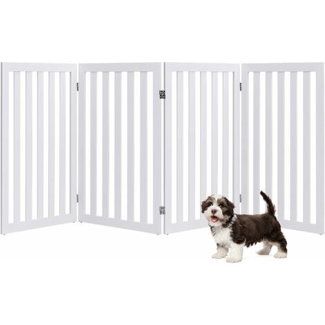 GOPLUS Cancelletto per Animali, con 4 Pannelli per Sicurezza, Pieghevole, in Legno di Pino, 200x89x1,5 cm (Bianco 4 Pannelli)