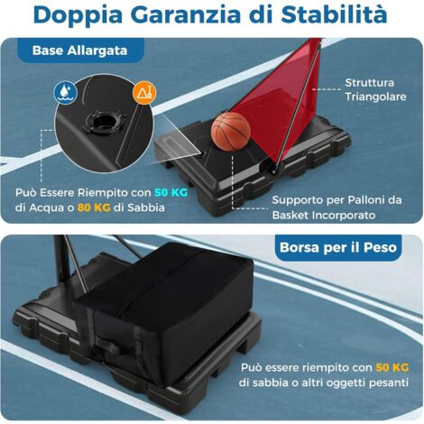 GOPLUS Canestro da Basket Portatile, Sistema di Canestro da Basket Regolabile con Tabellone Anti-Rottura e Base Riempibile con Sacchetto di Peso e 2 Ruote, Canestro da Basket per Interni ed Esterni