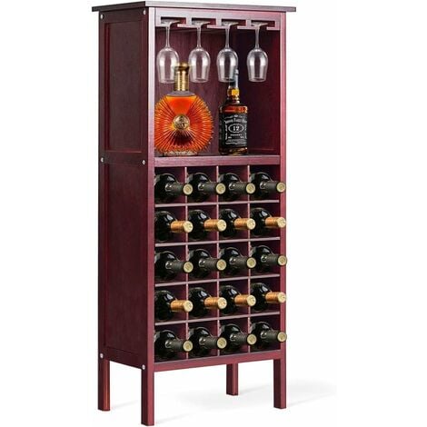 Cantinetta Scaffale Portabottiglie di Vino con Porta Calici per 28 Bottiglie e 12 Calici, in Legno di Pino Resistente all¡¯umidit¨¤, 96x25x42cm