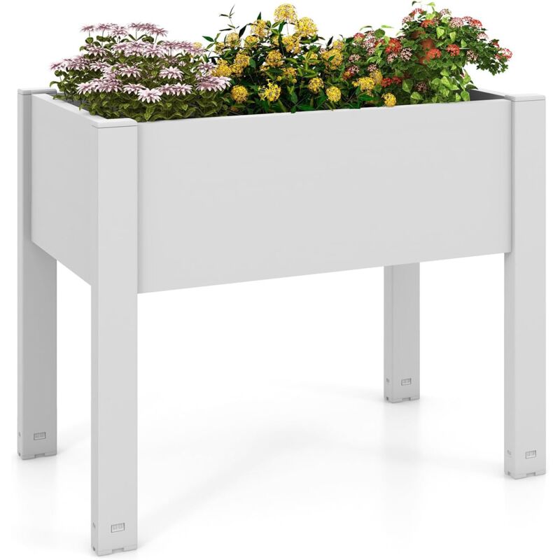 Goplus Carré potager sur Pied 53 l, Système d'Auto-Arrosage, Moniteur de Niveau d'eau, Trou de Drainage, 76x45x61 cm, Blanc