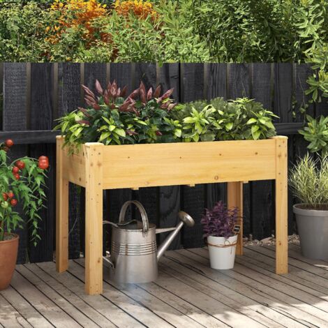 GOPLUS Carré Potager sur Pieds en Bois de Sapin, Jardinière Surélevée Extérieure avec Trou de Drainage, pour Fleurs, Légumes et Fruits, 120,5x60,5x81,5CM (Naturel)