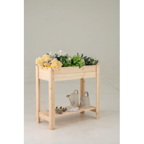 GOPLUS Carré Potager sur Pieds en Bois de Sapin, Lit de Jardin Surlevé avec Étagère de Rangement pour Fleurs, Légumes, Aspect Personnalisé DIY, 80x37x78cm (80x37x78cm)