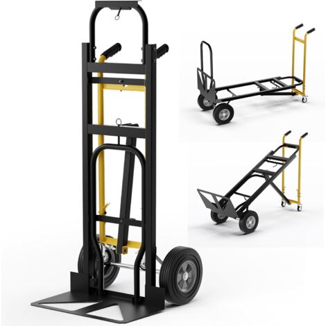 GOPLUS Carrello a Mano Convertibile 3-in-1, Carrello Portatile Pesante in Metallo con Ruote in Gomma, Capacità 450kg, Carrello Industriale Pieghevole per Trasporto e Spostamento in Garage, Fabbrica