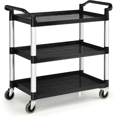 GOPLUS Carrello in Plastica a 3 Ripiani, Carrello da Ristorante con 3 Ripiani, 2 Ruote con Blocco, 2 Maniglie Ergonomiche, Multiuso per Cucina, Magazzino, Ufficio, Garage, 103 x 49 x 98 cm