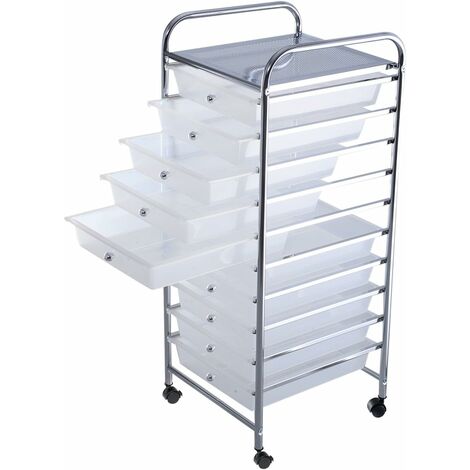 GOPLUS Carrello Portaoggetti con 10 Cassetti Staccabile, Carrellino Salvaspazio con Ruote, per Uffici, Parrucchieri, Studio, Soggiorno, 38 x 33 x 86 cm (Trasparente)