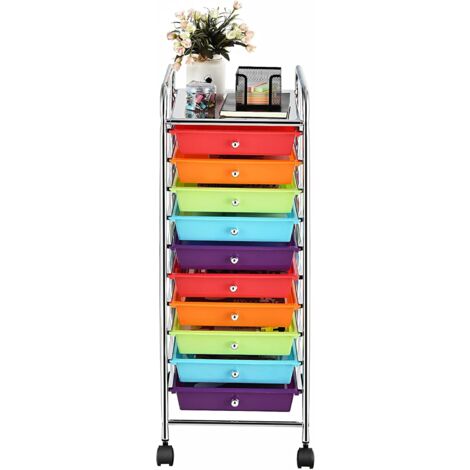 GOPLUS Carrello Portaoggetti con 10 Cassetti Staccabile, Carrellino Salvaspazio con Ruote, per Uffici, Parrucchieri, Studio, Soggiorno, 38 x 33 x 86 cm(Colorato2)