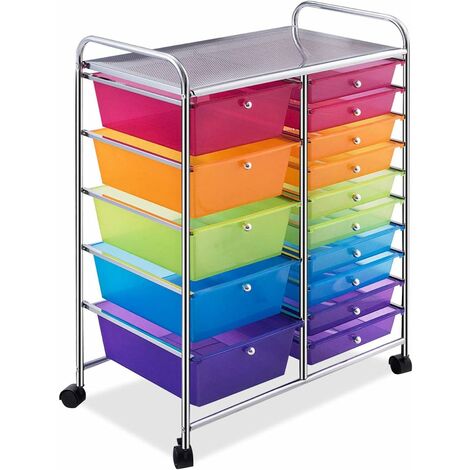 GOPLUS Carrello Portaoggetti con 15 Cassetti Staccabilea, Carrellino Salvaspazio con Ruote, per Uffici, Parrucchieri, Studio, Soggiorno, 62,5 x 37 x 87 cm (Multicolore)