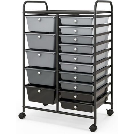 GOPLUS Carrello Portaoggetti con 15 Cassetti Staccabilea, Carrellino Salvaspazio con Ruote, per Uffici, Parrucchieri, Studio, Soggiorno, 62,5 x 37 x 87 cm (NERO SFUMATO)