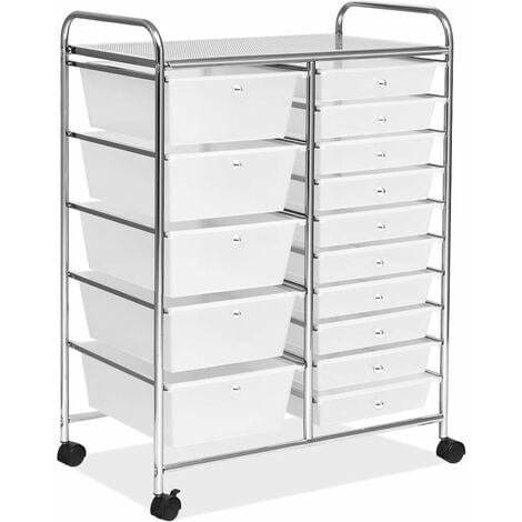 GOPLUS Carrello Portaoggetti con 15 Cassetti Staccabilea, Carrellino Salvaspazio con Ruote, per Uffici, Parrucchieri, Studio, Soggiorno, 62,5 x 37 x 87 cm (Trasparente)