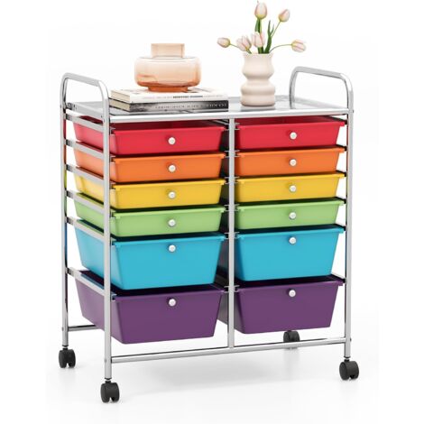 GOPLUS Carrello Portaoggetti con Ruote, 12 Cassetti, Carrellino Organizzatore Salvaspazio, per Uffici, Parrucchieri, Studio, Soggiorno, 64 x 38 x 75 cm (Multicolore)
