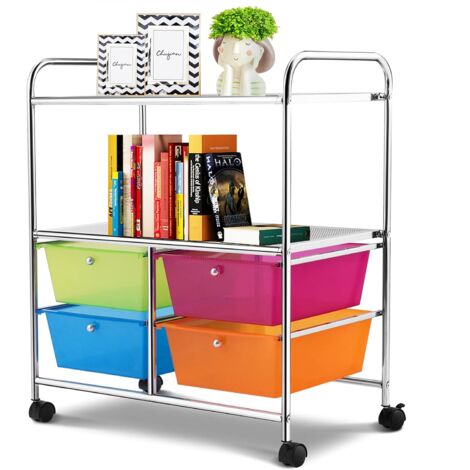 GOPLUS Carrello Portaoggetti con Ruote, 4 Cassetti, Carrellino Organizzatore Salvaspazio, per Uffici, Parrucchieri, Studio, Soggiorno, 63,5 x 37 x 75 cm (Colorato)