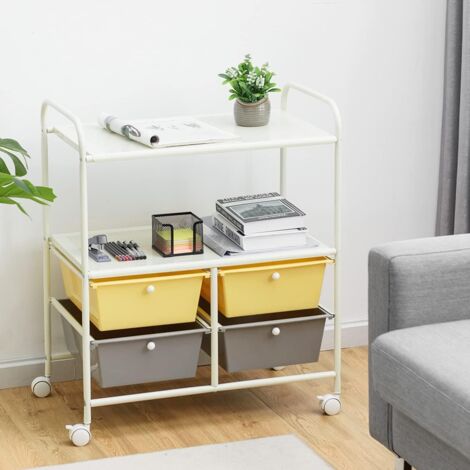 GOPLUS Carrello Portaoggetti con Ruote, 4 Cassetti, Carrellino Organizzatore Salvaspazio, per Uffici, Parrucchieri, Studio, Soggiorno, 63,5 x 37 x 75 cm (Giallo)