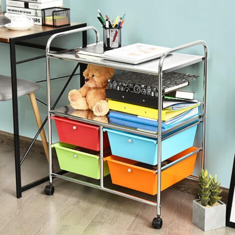 GOPLUS Carrello Portaoggetti con Ruote, 4 Cassetti, Carrellino Organizzatore Salvaspazio, per Uffici, Parrucchieri, Studio, Soggiorno, 63,5 x 37 x 75 cm (Multicolore)