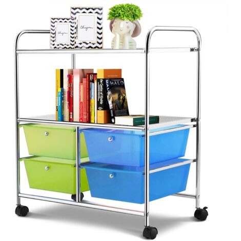 GOPLUS Carrello Portaoggetti con Ruote, 4 Cassetti, Carrellino Organizzatore Salvaspazio, per Uffici, Parrucchieri, Studio, Soggiorno, 63,5 x 37 x 75 cm (Verde)