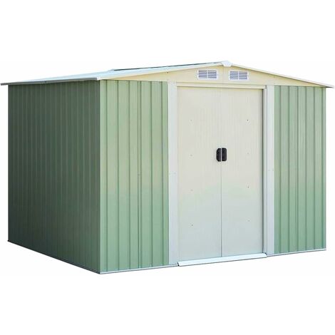 GOPLUS Casetta da Giardino, 2 Porte Scorrevoli e 4 Sfoghi, Capanno in Lamiera di Acciaio e Lamiera Zincata, Ideale per Riporre Attrezzi, Tosaerba, 205 x 257 x 175,5 cm