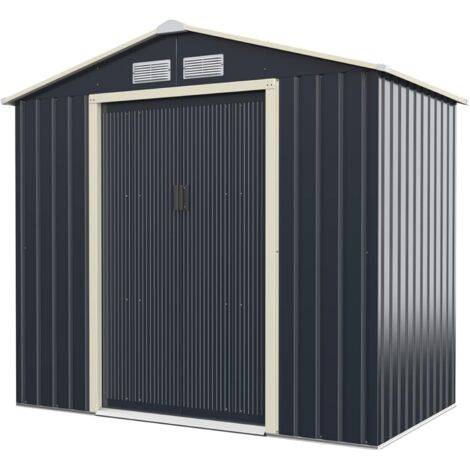 GOPLUS Casetta da Giardino degli Attrezzi, con Ampio Spazio di Stoccaggio, Dimensioni Estensibili, Struttura in Acciaio, 4 Sfiati per Ventilazione, con Anta Scorrevole (Casetta degli Attrezzi, 213 x 1