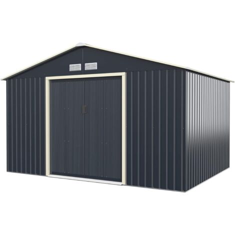 GOPLUS Casetta da Giardino degli Attrezzi, con Ampio Spazio di Stoccaggio, Dimensioni Estensibili, Struttura in Acciaio, 4 Sfiati per Ventilazione, con Anta Scorrevole (Casetta degli Attrezzi, 340 x 2