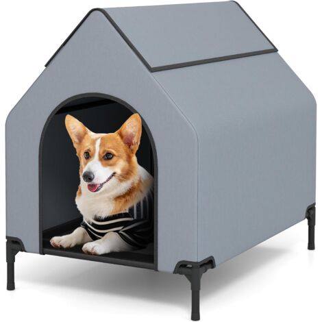 GOPLUS Casetta Rialzata per Cani, 91 cm/110 cm/132 cm, Cuccia 2 in 1 per Cani Piccoli, Rifugio Cani Impermeabile con Finestre Ventilate, Lettino in Tessuto a Maglia (64 x 91 x 86 cm (L x P x A))