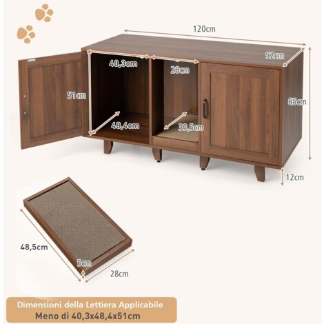 GOPLUS Casette per Gatti, Contenitore per Lettiera 3-In-1, Mobili per Scatole e Tira Graffi Rimovibile da Interno (Marrone)