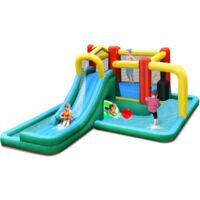 GOPLUS Parco Giochi Gonfiabile con Scivolo, Tappeto Elastico, Piscinetta per  Acqua, Rete per Giocare a Palla e Parete da Scalata, Castello Gonfiabile  con Piscina, Adatto a Bambini dai 3 ai 10 Anni