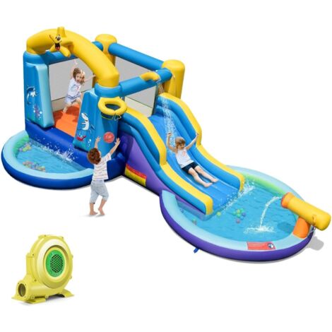 GOPLUS Castello Gonfiabile per Bambini 3-10 Anni, 490 x 290 x 220 cm, con Ventilatore 680 W