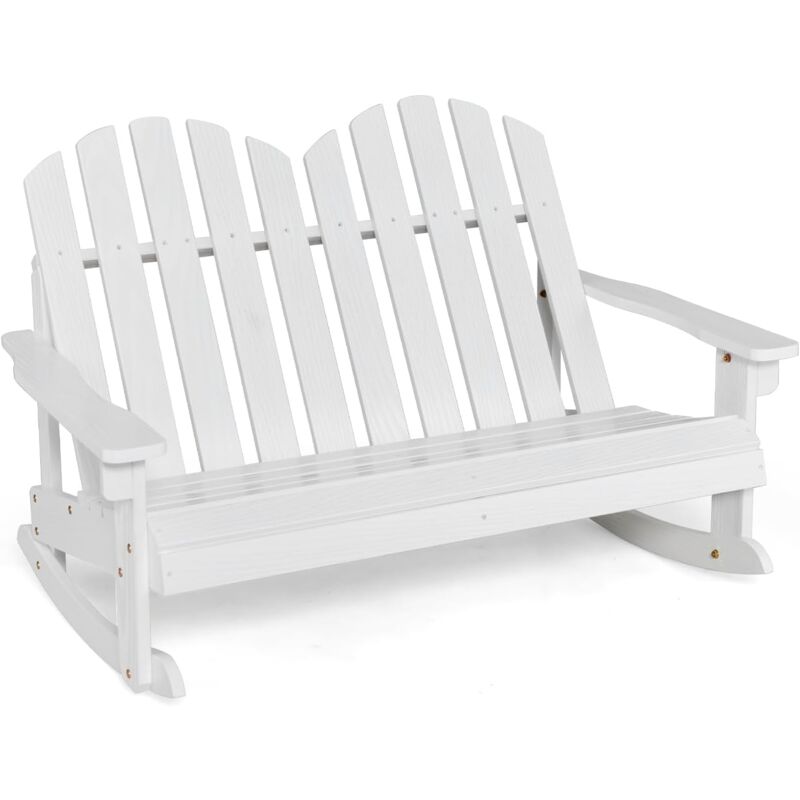 GOPLUS Chaise à Bascule Adirondack 2 Personnes pour Enfants Charge 100KG,en Bois de Sapin avec Dossier/Accoudoirs,Blanc