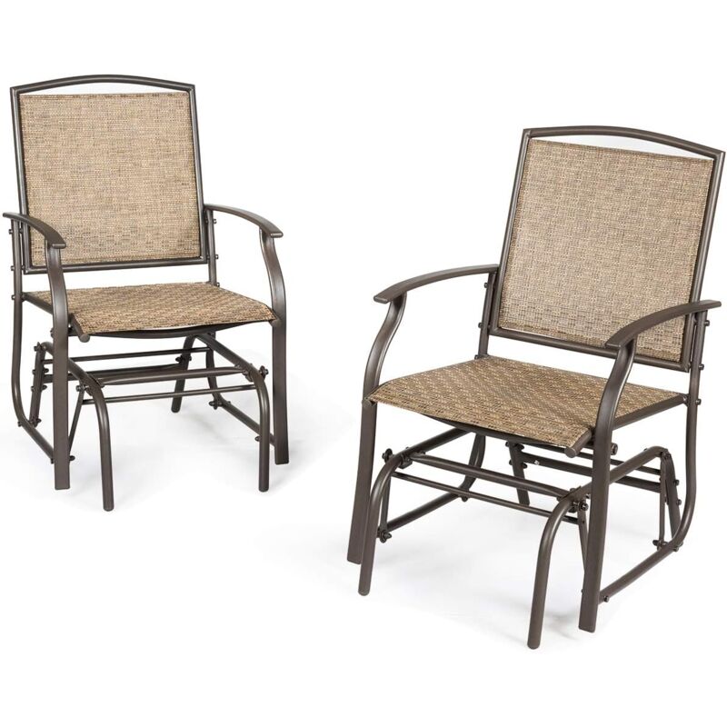 Lot de 2 Chaise de Jardin à Bascule-en Fer et Textile-58x70x94 cm-Charge 150 kg Marron - Goplus