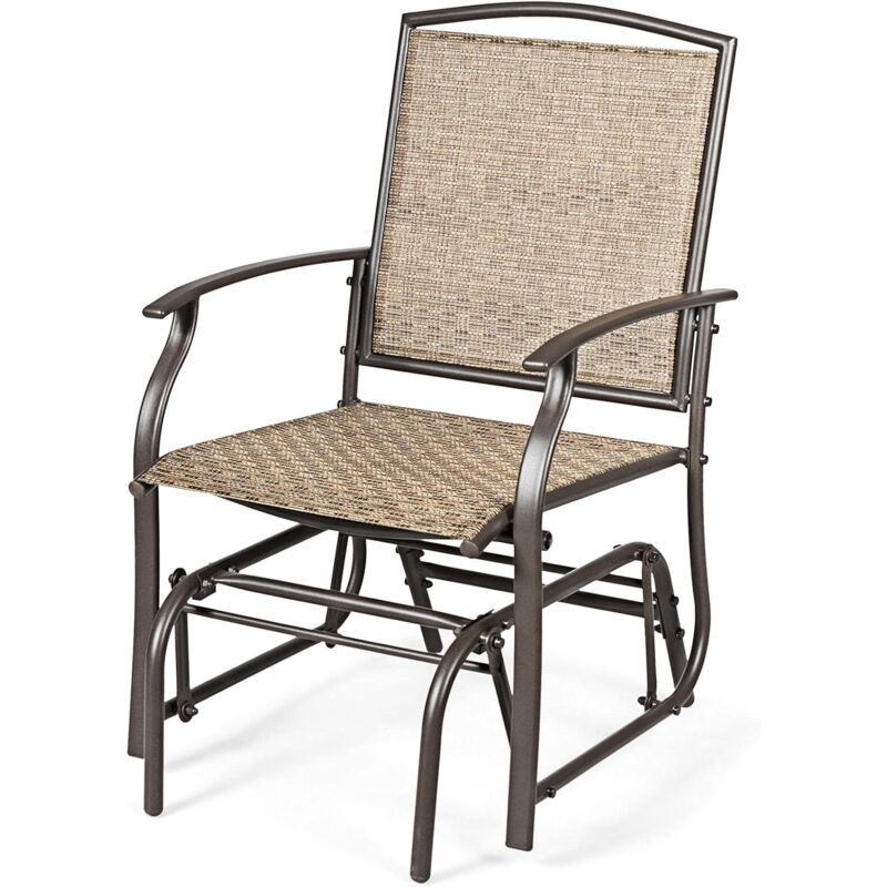 Chaise de Jardin à Bascule-en Fer et Textile-58x70x94 cm-Charge 150 kg Marron - Goplus