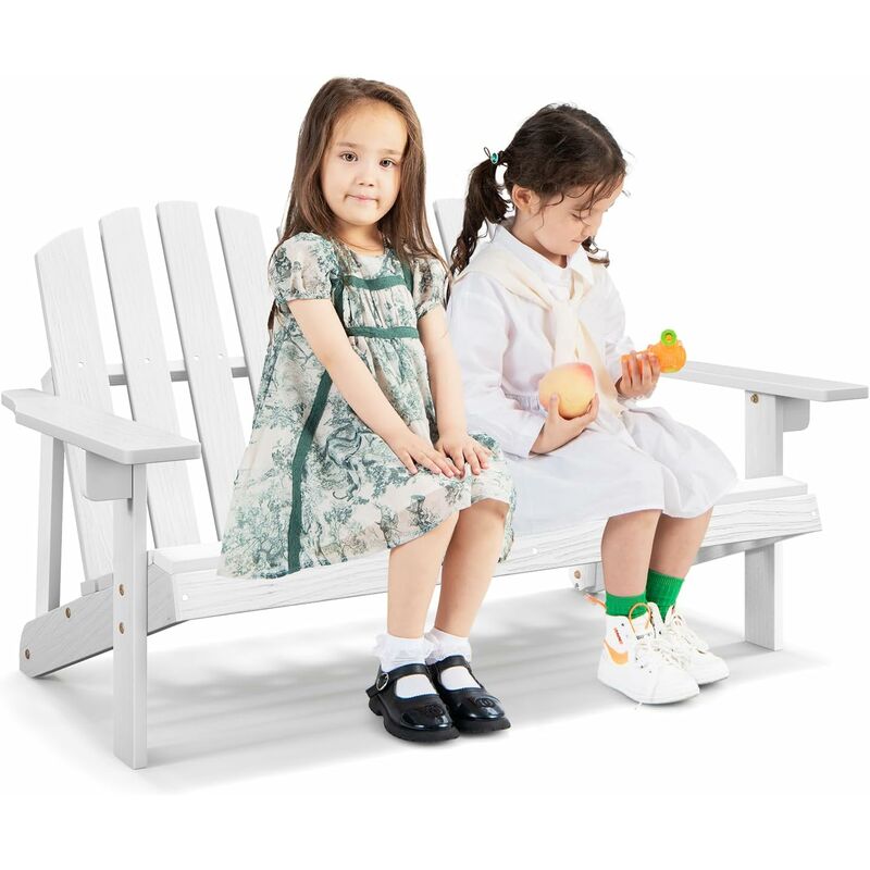 Chaise Adirondack 2 Personnes pour Enfants Charge 100KG,en Bois de Sapin avec Dossier/Accoudoirs,Blanc - Goplus