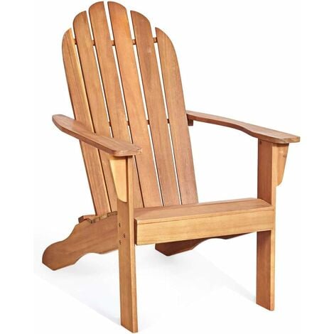 GOPLUS Chaise Adirondack en Bois Massif R��sistant aux Intemp��ries, Chaise Adirondack avec Dossier Haut et Accoudoir ?largi, Charge Max 160KG pour Jardin, Pisine, Terrasse (Naturel)